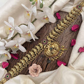 Vriksham  Elegant Dual Peacock Feather & Floral Hipchain-Green Red-Gold Bead-G20793